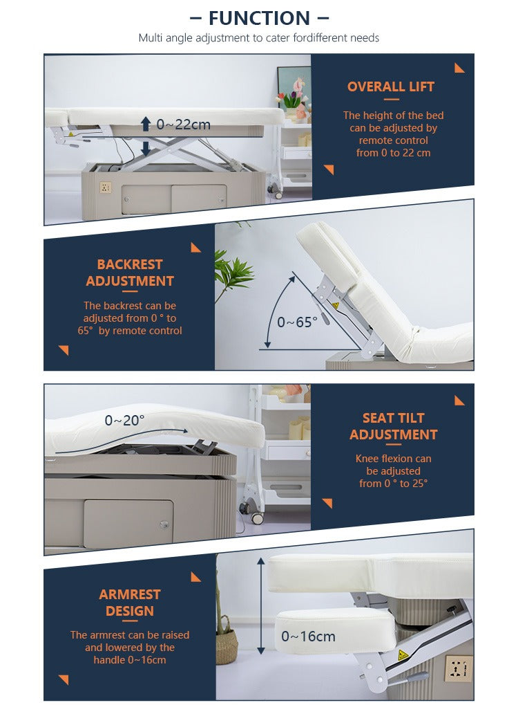 Wooden Electric 3-Motor Beauty & Facial Massage Bed with Cabinet, Heating & Light – Model DP-G042F