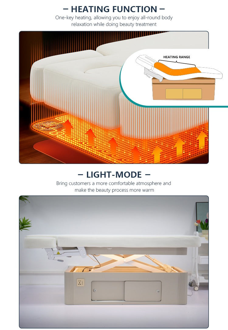 Wooden Electric 3-Motor Beauty & Facial Massage Bed with Cabinet, Heating & Light – Model DP-G042F