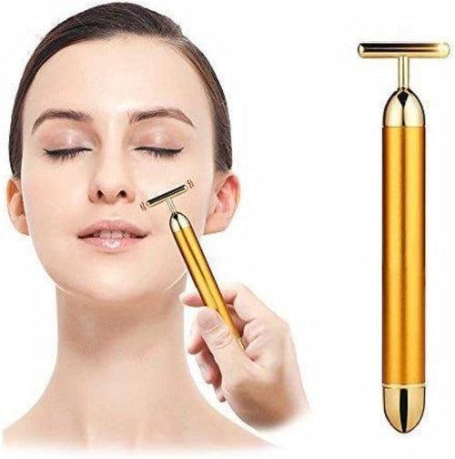 Derma Vibrator | Energy Beauty Bar | Gold Electric Vibration Facial Massager | T-Shaped Anti Wrinkle Massager for Forehead, Cheek,Neck ,Clavicle Arm Leg