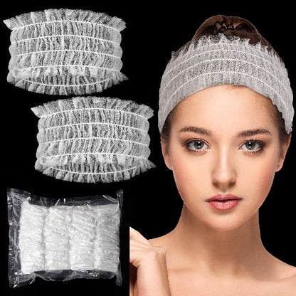 Disposable Headbands Soft  | Non-Woven Facial Hair Band | Elastic Facial Headbands - 100pcs