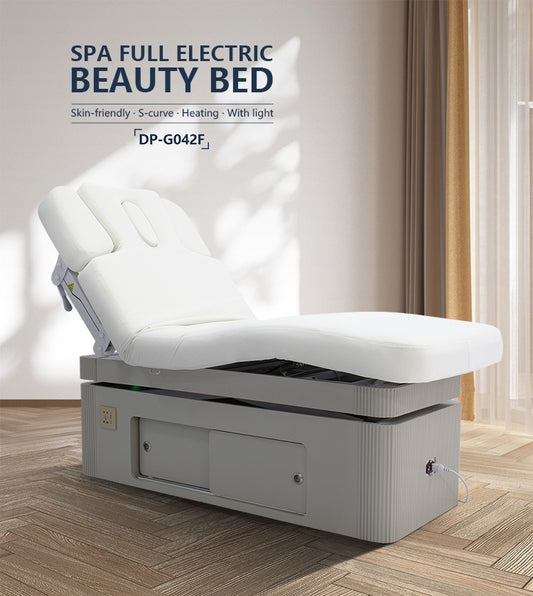 Wooden Electric 3-Motor Beauty & Facial Massage Bed with Cabinet, Heating & Light – Model DP-G042F