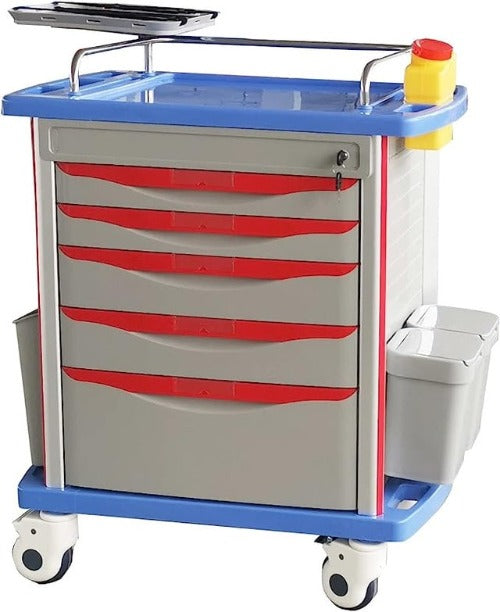 Emergency Crash Cart Trolley | Medical Trolley | Movable crash cart - Blue and Red ABS Material - DP - HR - 355